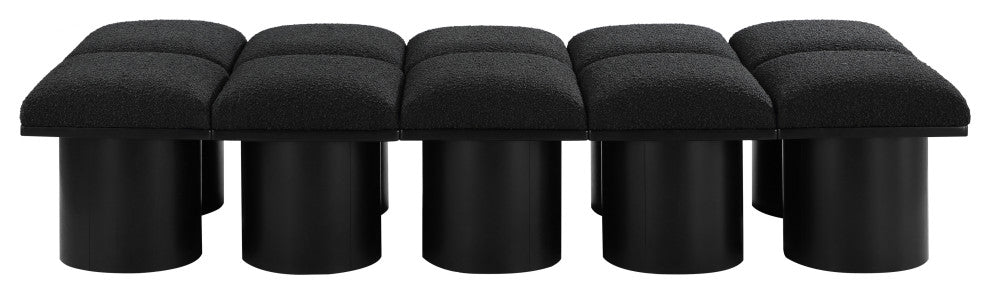 Pavilion Boucle Fabric Upholstered 10-Piece Modular Bench, Black, Black Finish