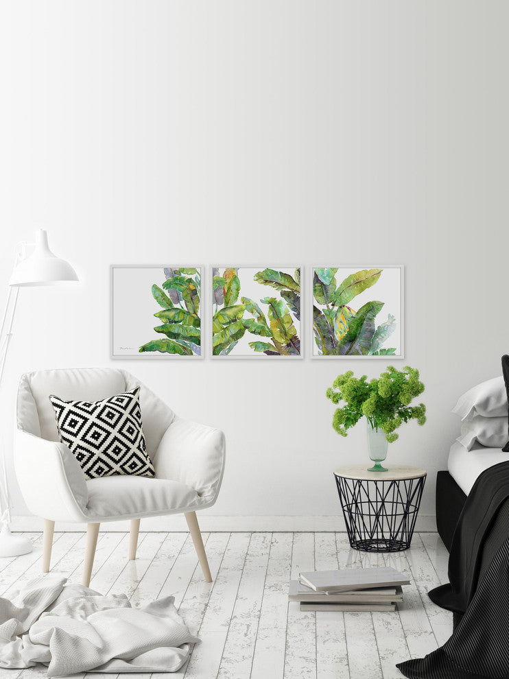 "Oh Banana Leaves III Triptych" Framed Painting Prints, 96"x32", 3-Piece Set