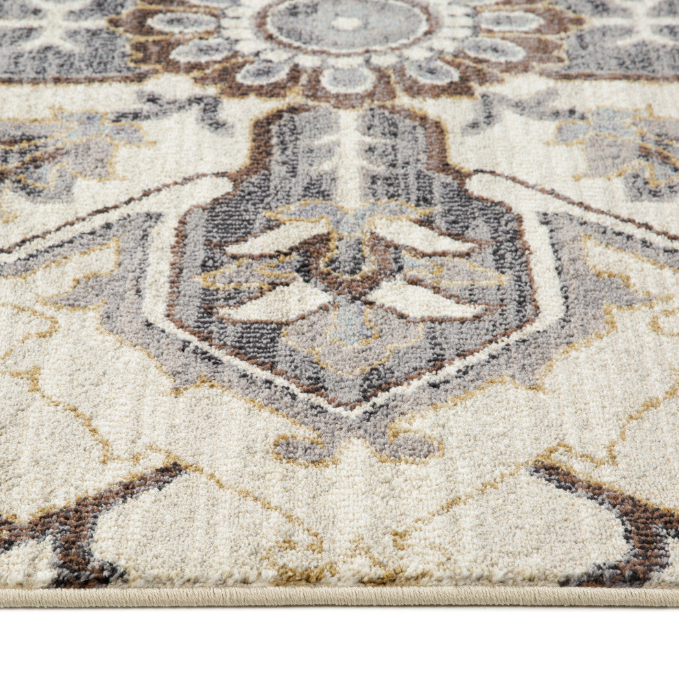 Jordan Eva Area Rug, Ivory, 5'3" x 7'6", Medallion