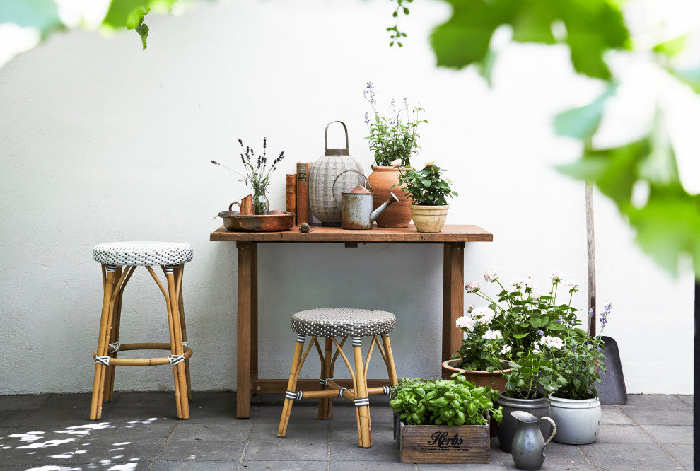 Simone Outdoor Bistro Counter Stool, White With Cappuccino Dots