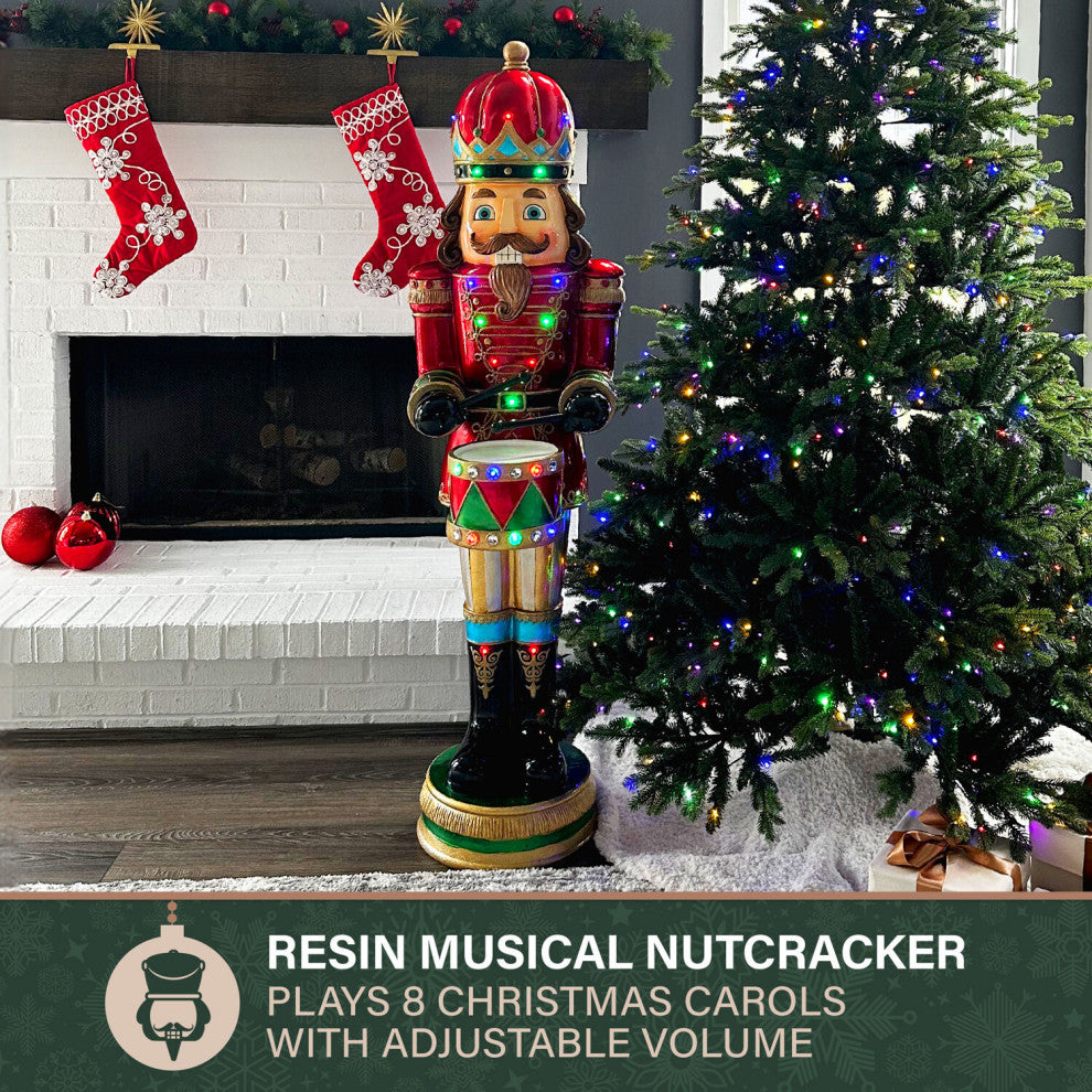 5' Nutcracker Playing Snare Drum WithMoving Hands, Music, Timer, 20 LED Lights