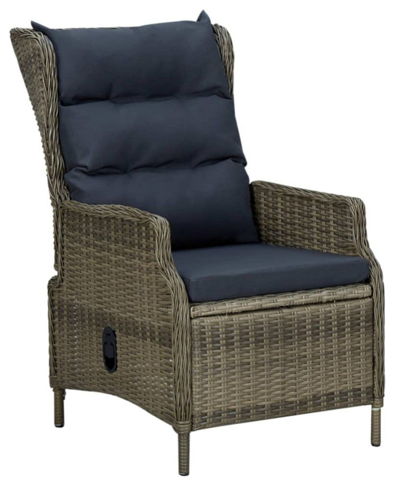 vidaXL Outdoor Recliner Chair Lounge Chair with Cushions Poly Rattan Brown