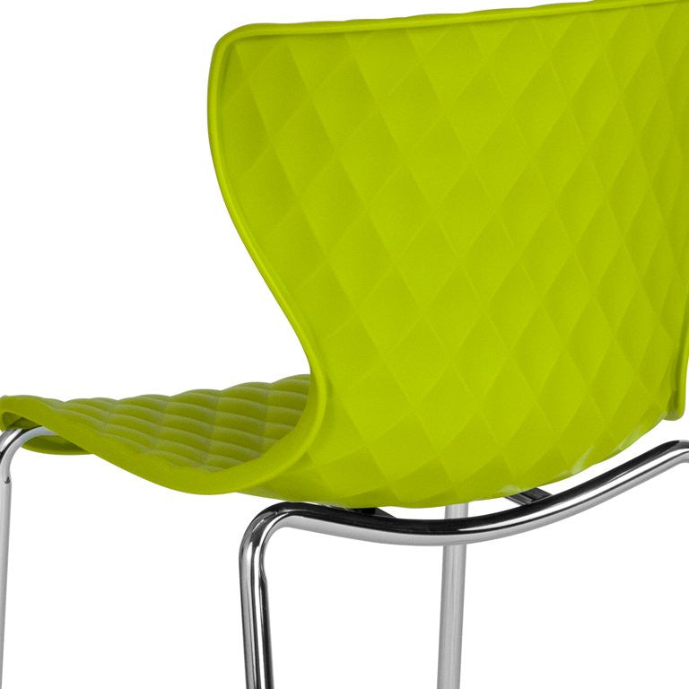 Set of 4 Stackable Dining Chair, Ripple Diamond Patterned Seat, Citrus Green