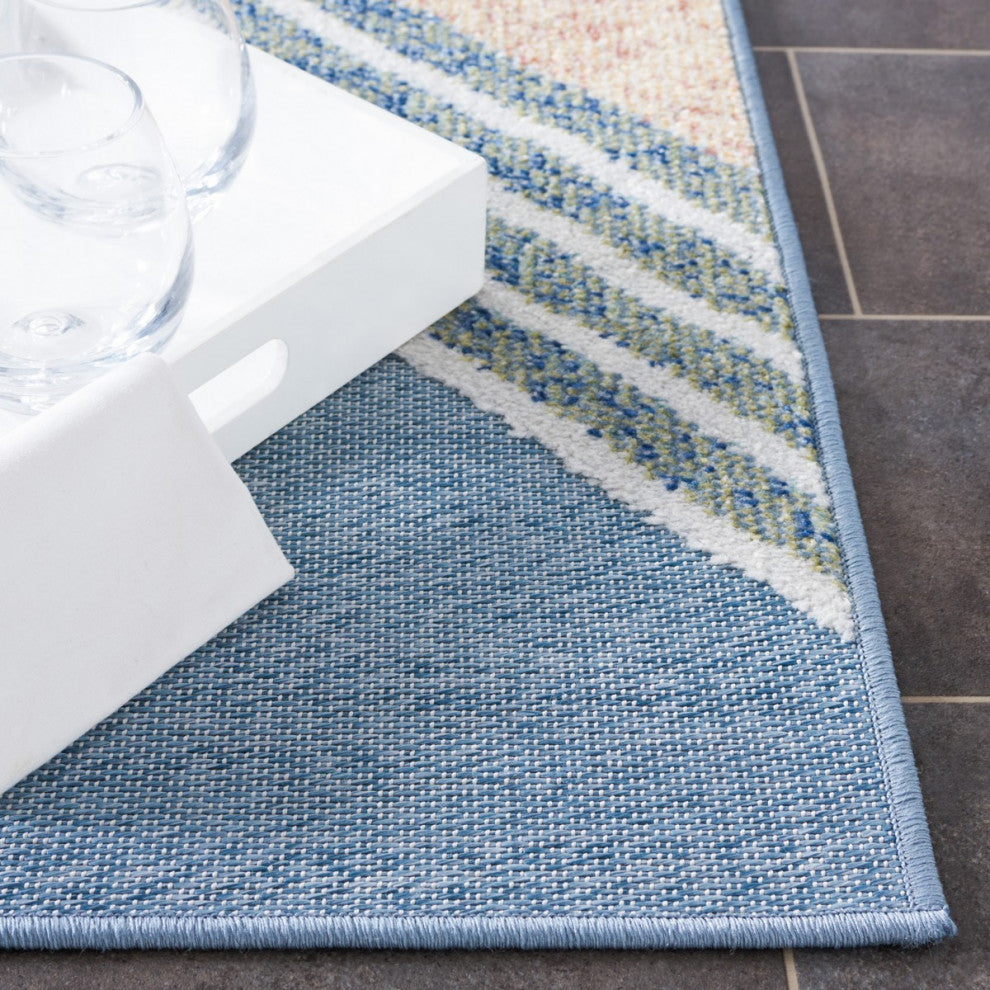 Safavieh Sarasota Collection SAR102 Indoor-Outdoor Rug, Blue/Light Green, 2'3"x9'