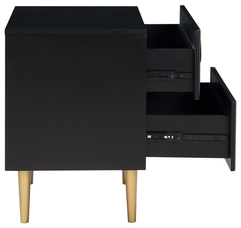 Zayne Wood / Metal Contemporary Nightstand, Rich Black Finish
