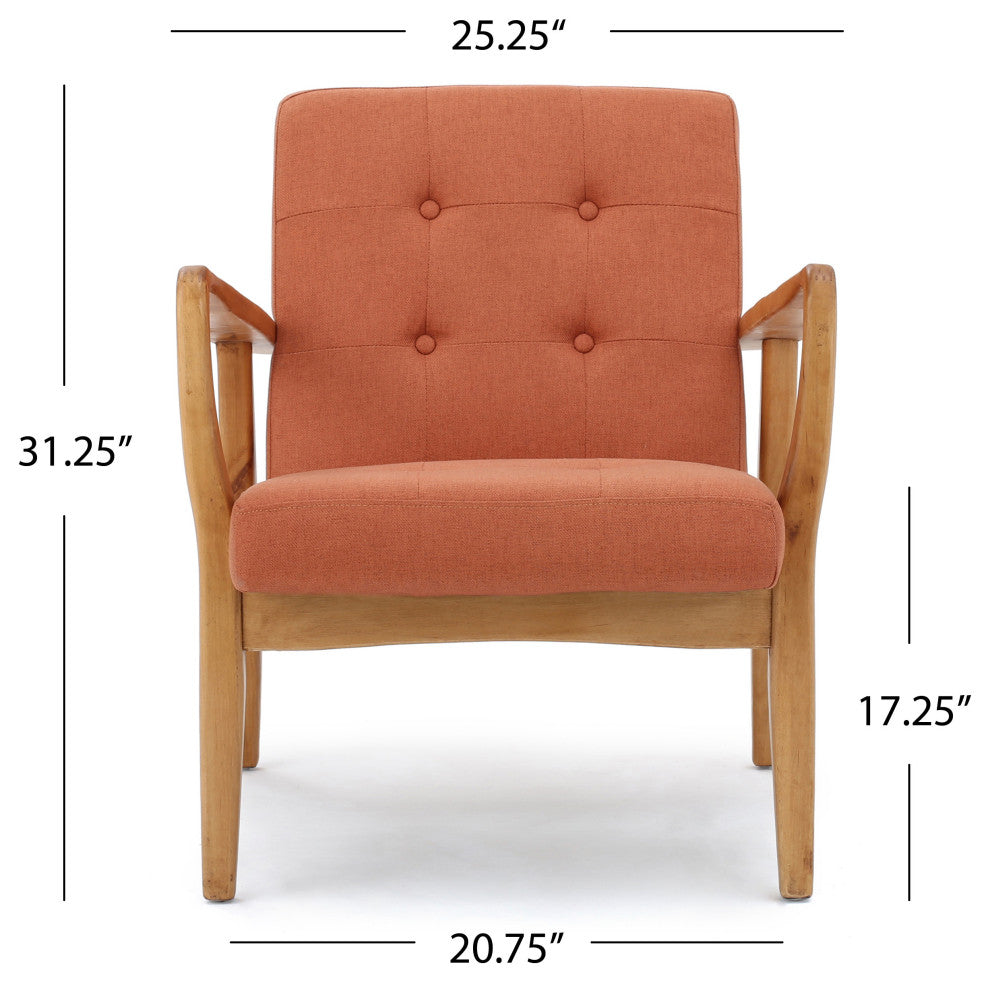 GDF Studio Gunther French-Style Fabric Club Chair, Orange/Walnut