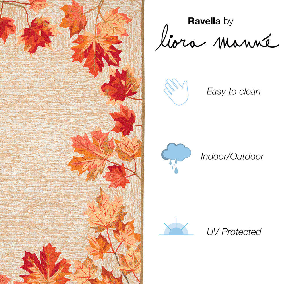 Ravella Falling Leaves Border Indoor/Outdoor Rug Natural 5'x7'6"