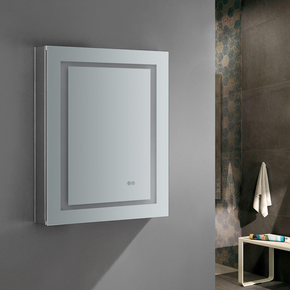 Spazio Bathroom Medicine Cabinet With LED Lighting and Defogger, 24"x30"