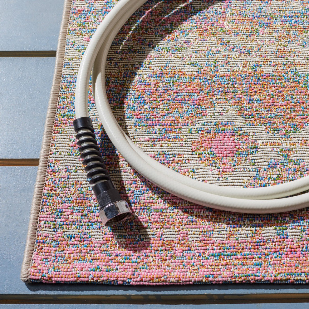 Safavieh Summer Collection, SMR498 Indoor/Outdoor Rug, Ivory/Pink, 6'6"x9'4"