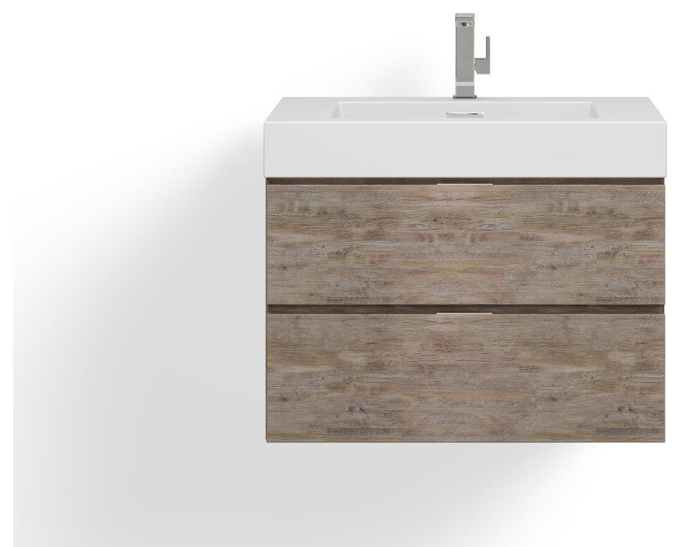 Boutique Bath Vanity, Natural Wood, 30", Single Sink, Wall Mount
