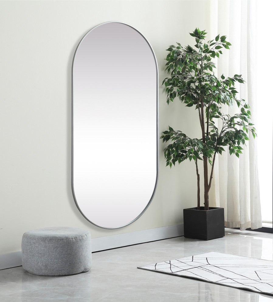 Home Living Metal Frame Oval Mirror 36x72 Inch, Silver