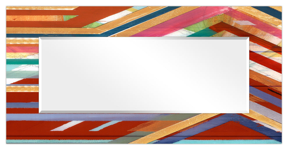 Lineal Rectangular Beveled Mirror on Free Floating Printed Tempered Art Glass