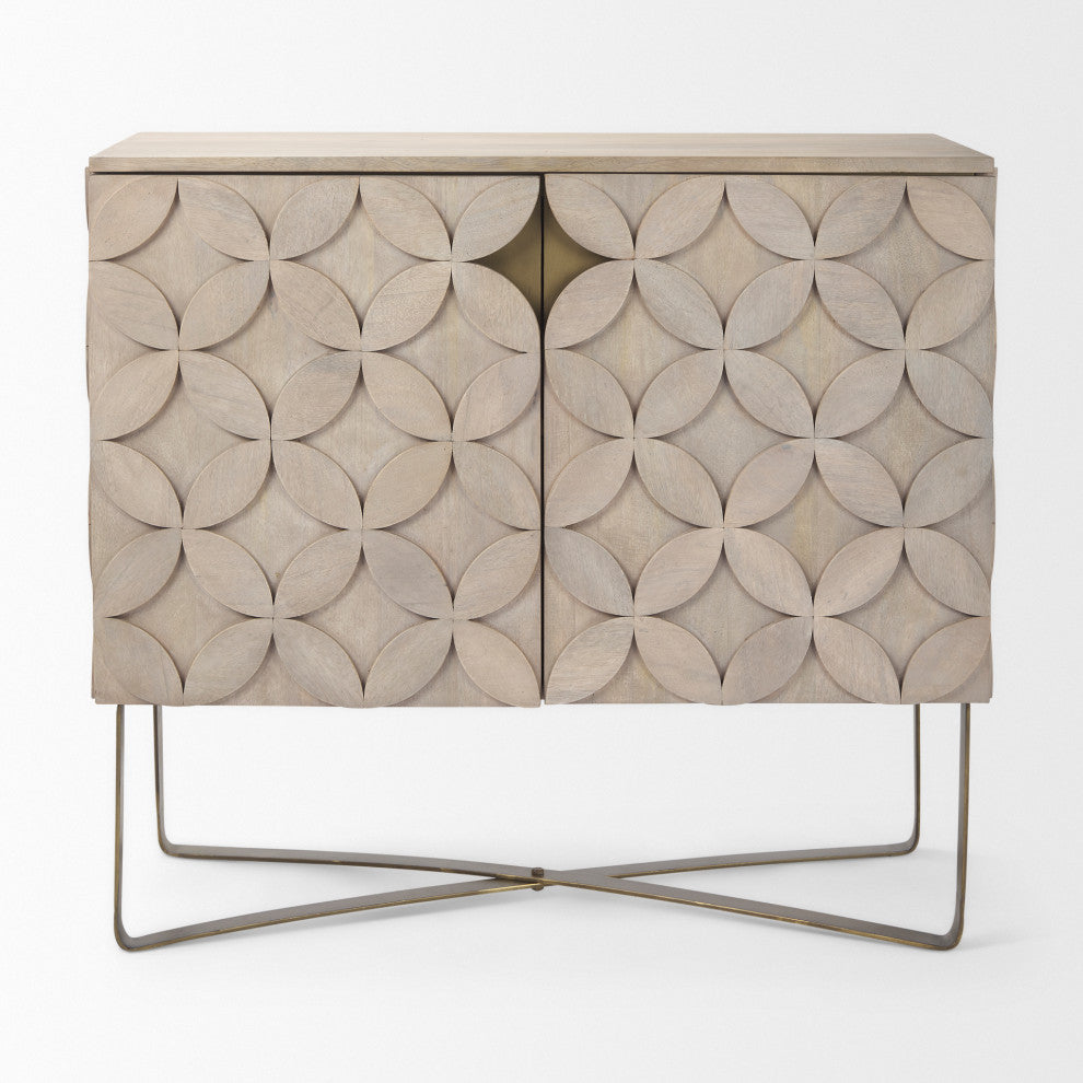 Excelsior Light Brown Solid Wood With Gold Iron Frame Accent Cabinet