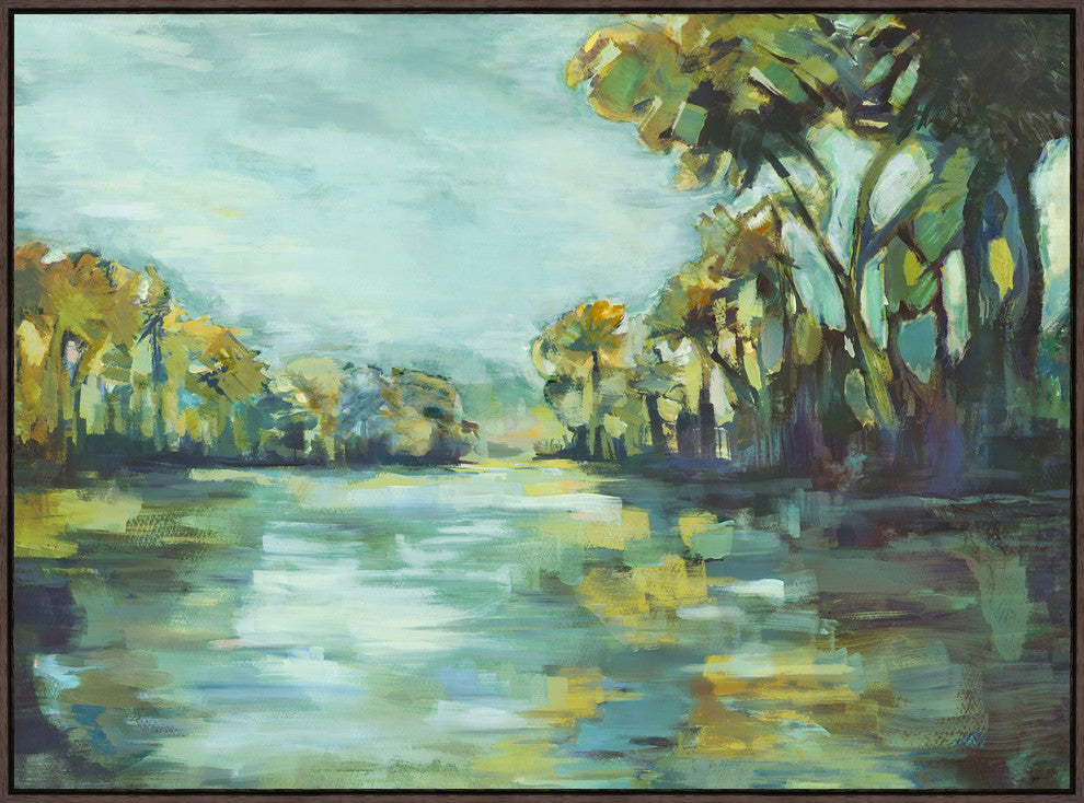 Green Landscape, 42.25"x31.25", Espresso Natural Wood Gallery Floater