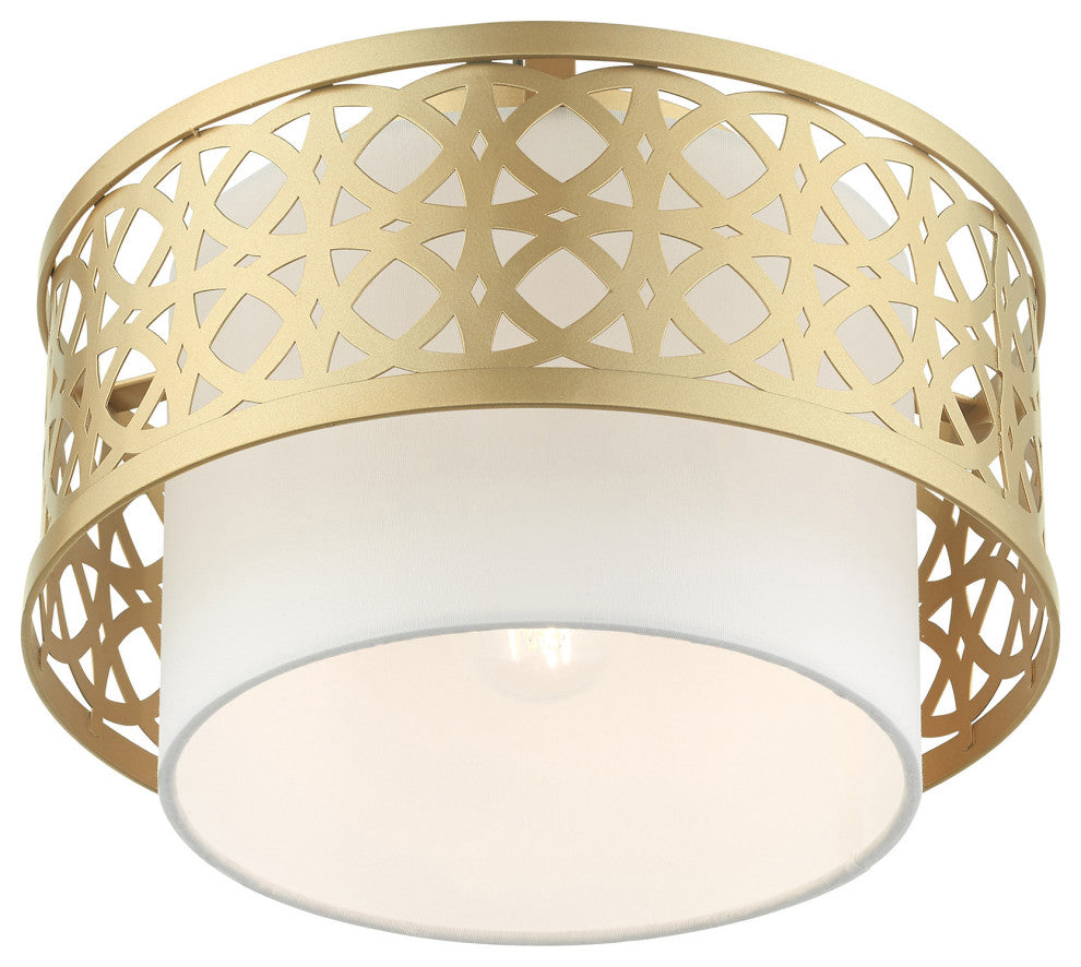 Soft Gold Fretwork, Ornamental, Transitional, Sophisticated Semi Flush