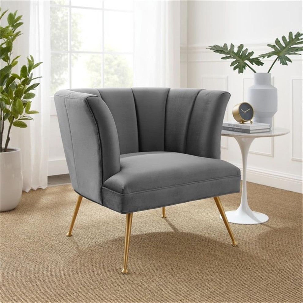 Veronica Channel Tufted Performance Velvet Armchair, Gray