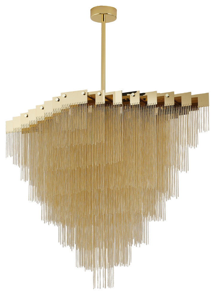 20-Light Gold Chandelier With Hanging Aluminum Chains