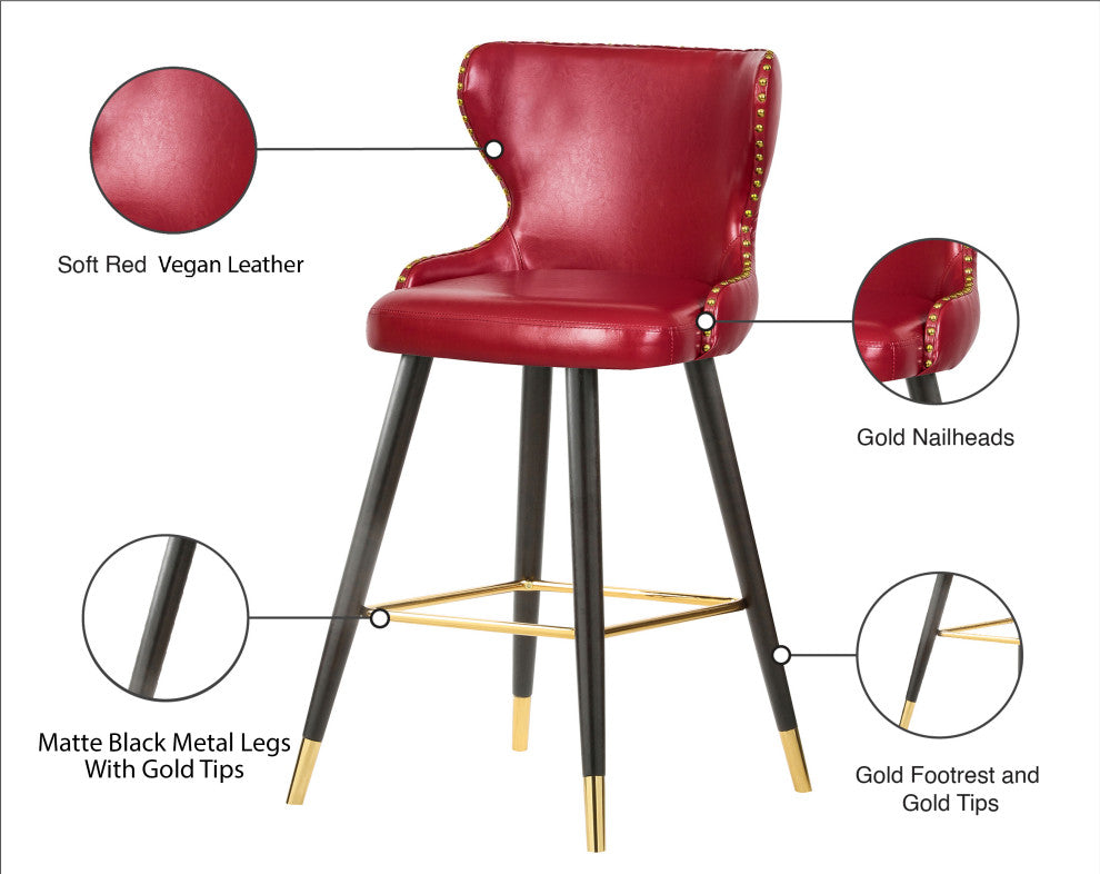 Hendrix Faux Leather Upholstered Bar Stool, Set of 2, Red