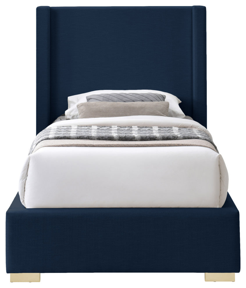 Royce Linen Upholstered Bed, Navy, Twin