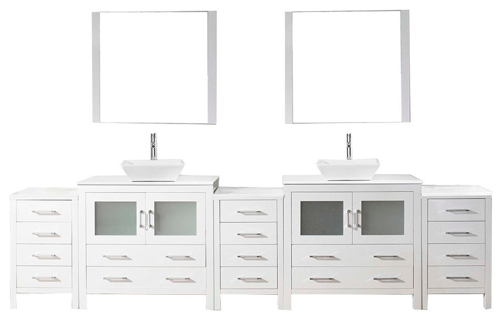 Dior 118" Double Bathroom Vanity, White With White Engineered Stones