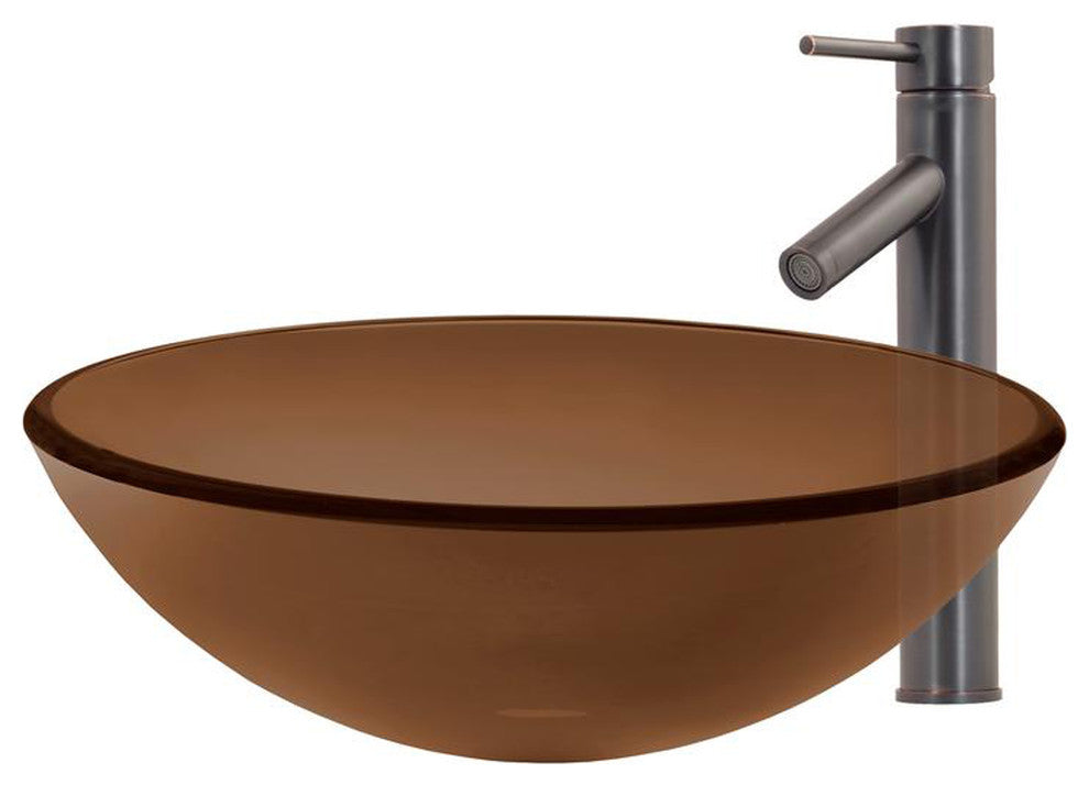 Topia Glass Vessel Sink and Faucet Set, Oil Rubbed Bronze