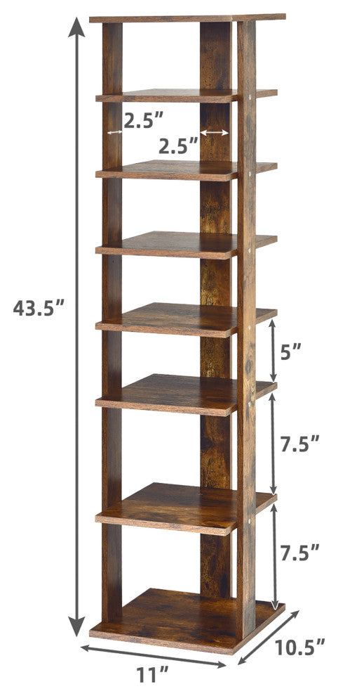 Costway 7-Tier Shoe Rack Free Standing Shelf Storage Tower Rustic Brown