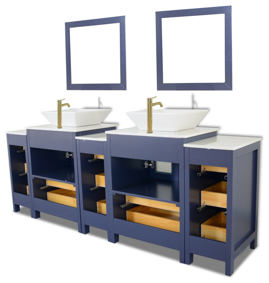 Vanity Art Bathroom Vanity Set With Sink, Blue, 84", Standard Mirror