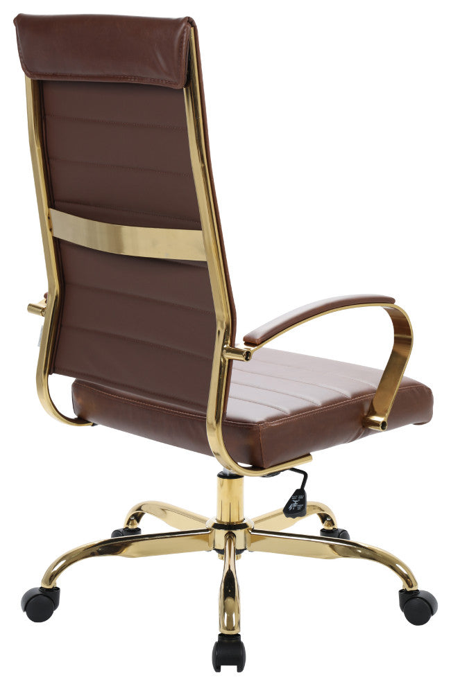 LeisureMod Benmar High-Back Leather Office Chair With Gold Frame