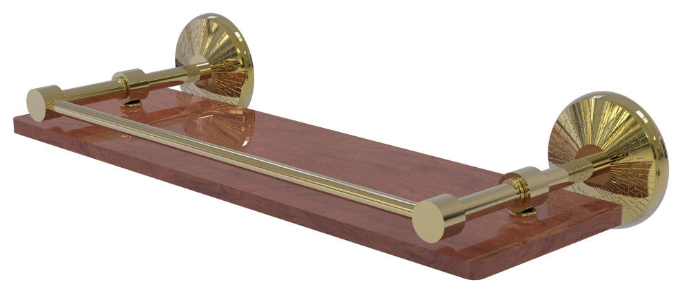 Monte Carlo 16" Solid Wood Shelf with Gallery Rail, Unlacquered Brass