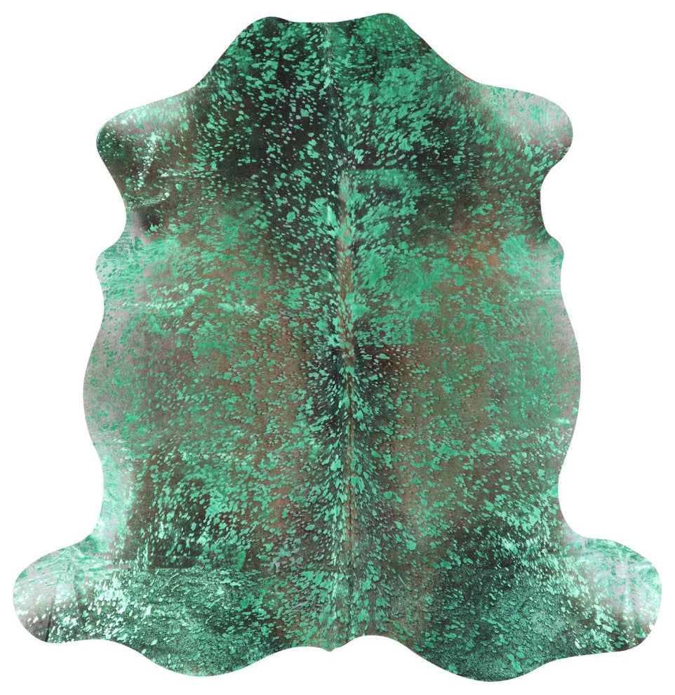 6' 7" X 6' 7" Green Metallic Cowhide Rug C2167