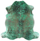 6' 7" X 6' 7" Green Metallic Cowhide Rug C2167