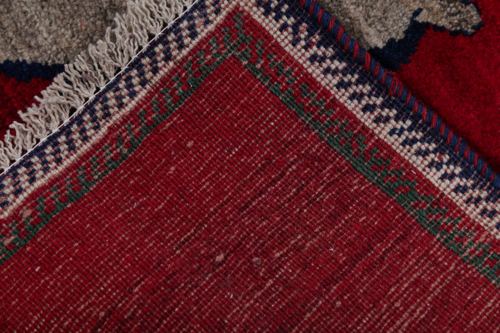 Vintage-Style Hand-Knotted Novelty Traditional Persian Area Rug, Red, 5'6"x4'2