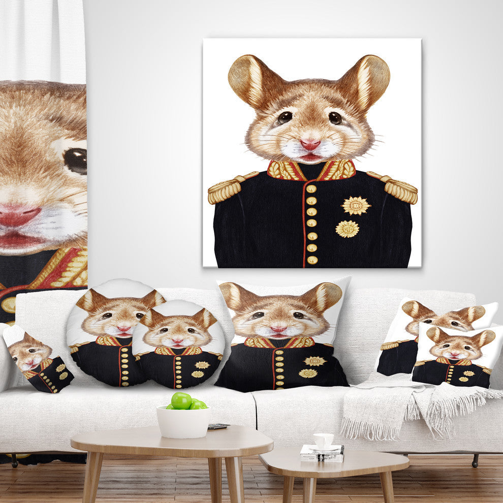 Mouse in Military Uniform Animal Throw Pillow, 18"x18"
