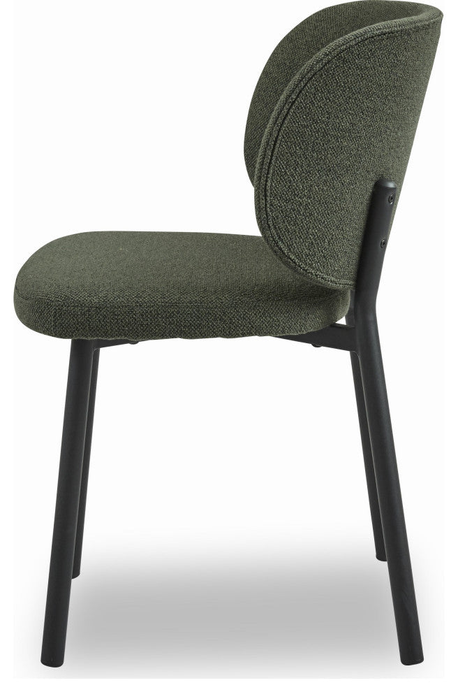 Mid-Century Modern Curved Back DIning Chair, Set of 2, Forest Green Boucle, Dining Height