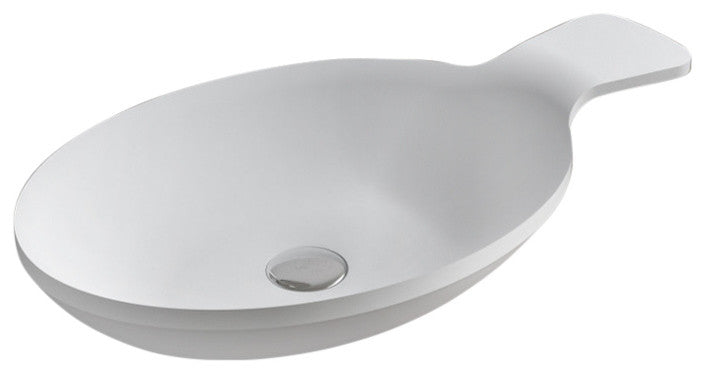 Polystone Spoon Vessel Bathroom Sink, Glossy White, No Faucet
