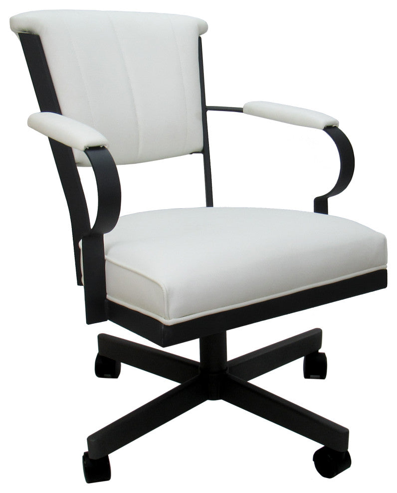 Set of 4, Miami Swivel Metal Caster Chairs, Reading Base, White Vinyl, Black