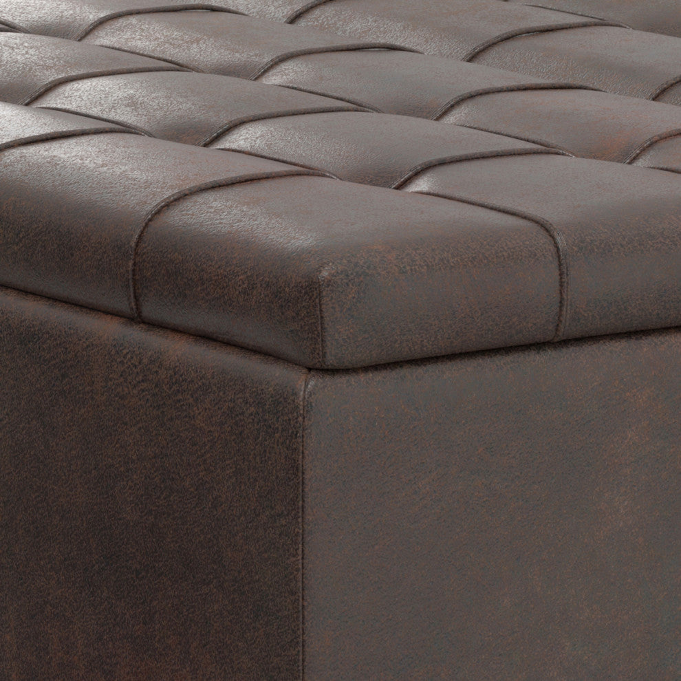 Harrison Large Square Coffee Table Storage Ottoman, Distressed Brown