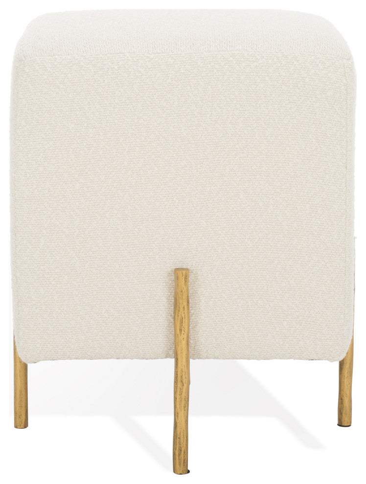 Safavieh Couture Jessa Square Boucle Ottoman, Ivory / Brass