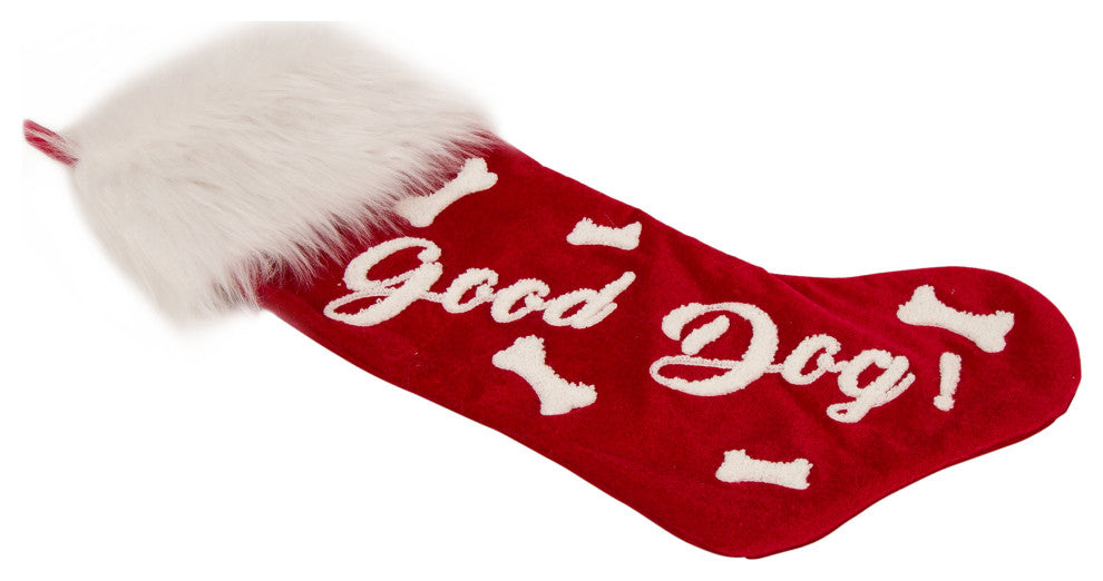 Velvet Christmas Stocking With Plush Cuff- Good Dog,Set of 2
