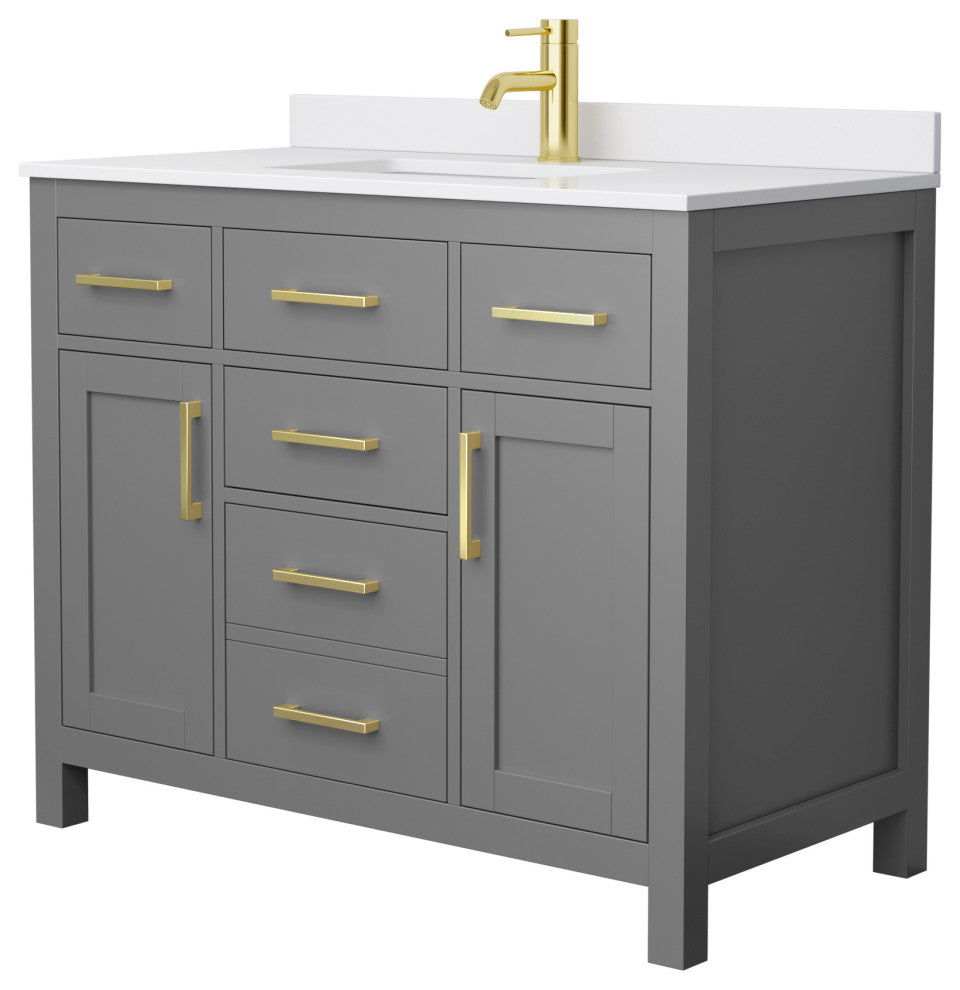 42" Single Bath Vanity Dark Gray, White Cult. Marble Countertop, Sink, Gold Trim