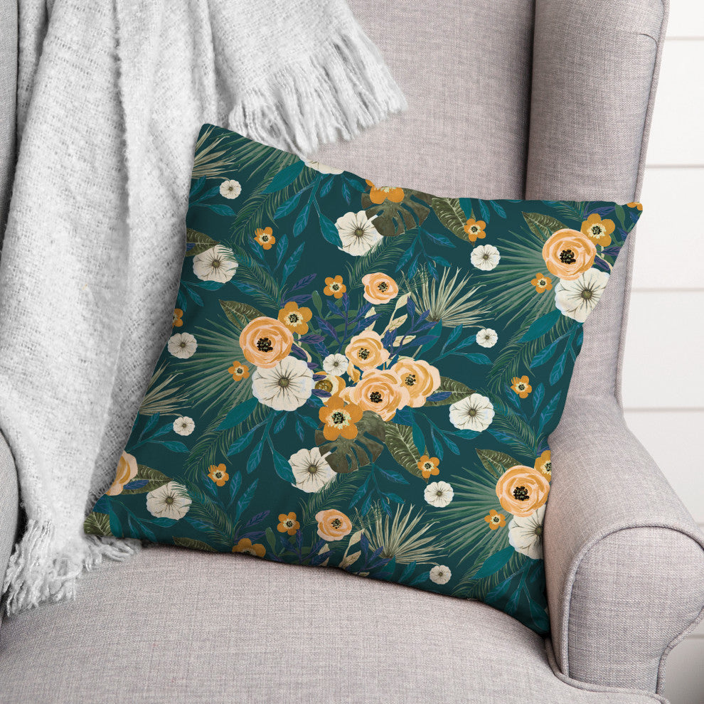 Teal Tropical Floral 18x18 Spun Poly Pillow