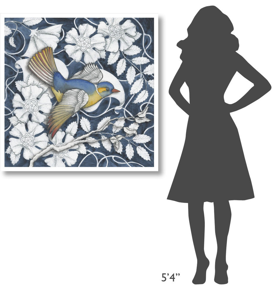 "Arts and Crafts Bird Indigo III" Digital Paper Print by Elyse DeNeige, 38"x38"