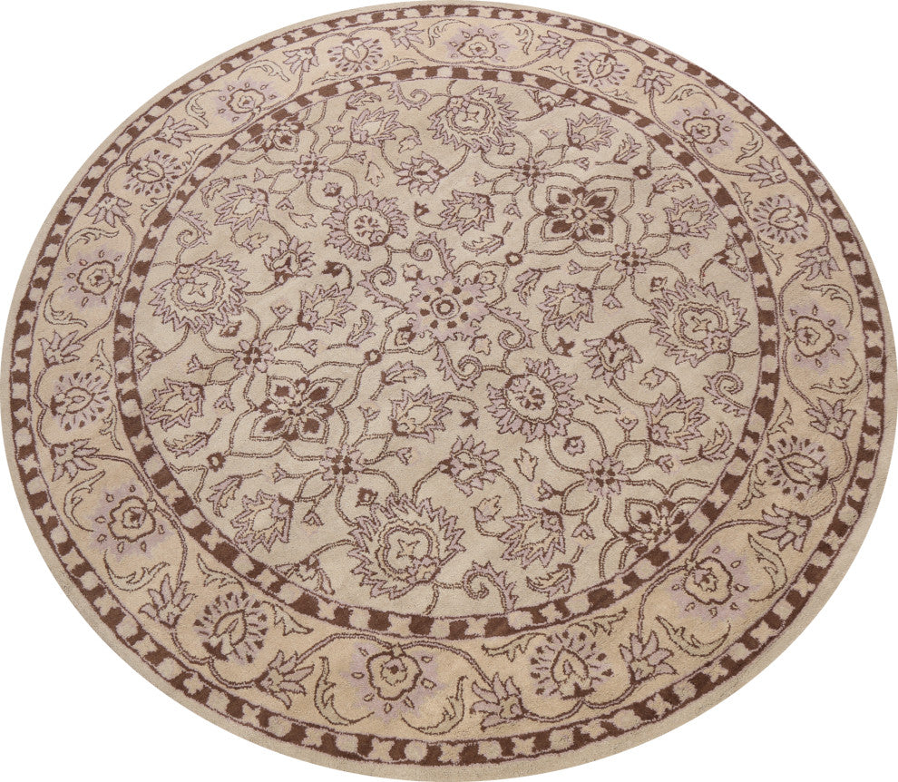 Floral Traditional Oriental Wool Area Rug Hand-tufted Round Carpet 10x