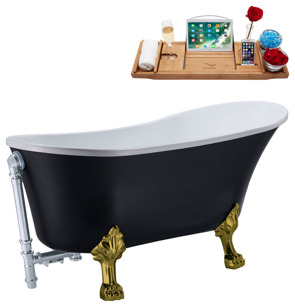 63" Streamline N353BGL-CH Soaking Clawfoot Tub and Tray With External Drain