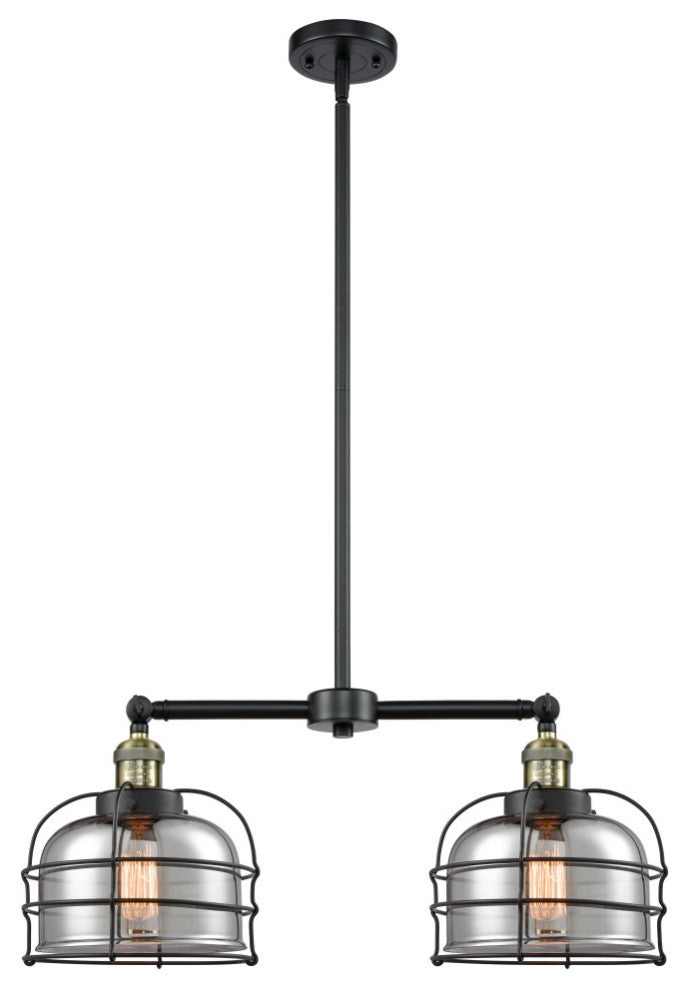 Large Bell Cage 2-Light Chandelier, Black Antique Brass, Plated Smoke