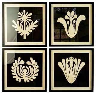 Set of Four Framed Black & White Graphic Prints Under Glass