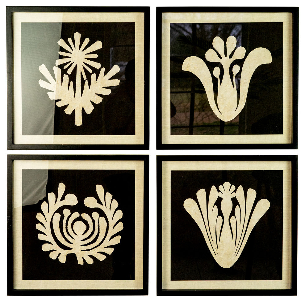Set of Four Framed Black & White Graphic Prints Under Glass