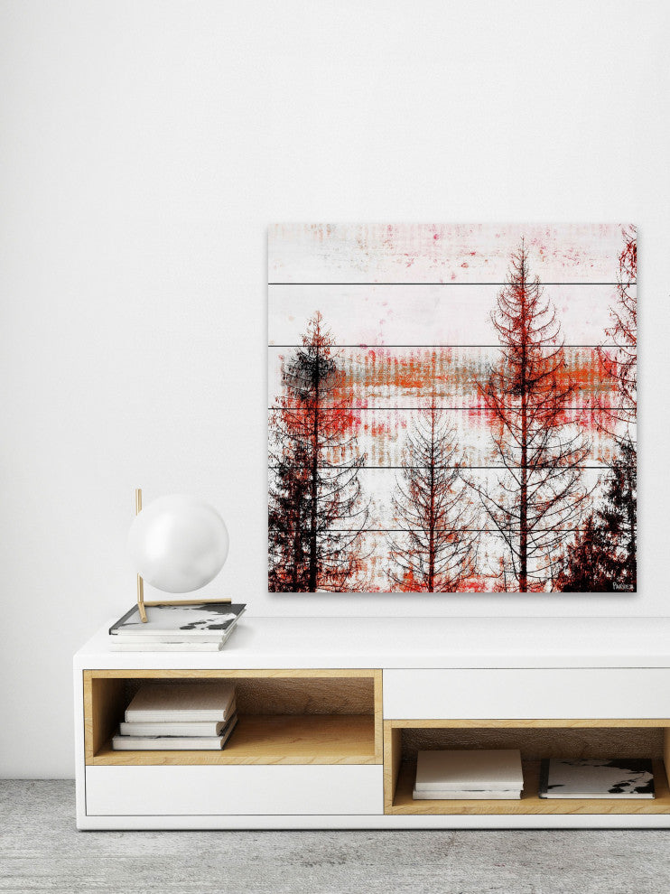 "Orange Hue" Print on White Wood, 32"x32"