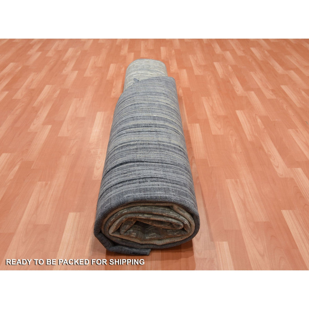 Blue/Gray Hand Knotted Modern Ombre Pure Wool Round Oriental Rug, 12'1"x12'2"