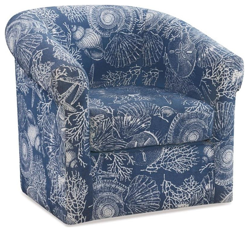 Home Square 2 Piece Swivel Coastal Wood Upholstered Club Chair Set in Blue
